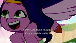 Size: 3072x1727 | Tagged: safe, derpibooru import, screencap, pipp petals, pegasus, pony, g5, my little pony: tell your tale, spoiler:g5, spoiler:my little pony: tell your tale, spoiler:tyts01e67, adorapipp, cute, female, flying, image, jpeg, mare, open mouth, open smile, smiling, solo, spread wings, the rise and fall, transition, wings