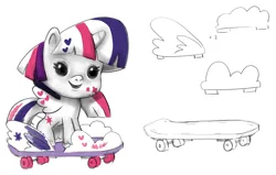 Size: 1400x893 | Tagged: safe, artist:mary winkler, derpibooru import, twilight sparkle, alicorn, pony, my little pony: pony life, concept art, fuzzikins, image, png, skateboard, sketch, toy