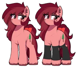 Size: 807x700 | Tagged: safe, artist:thebatfang, ponerpics import, oc, oc:red woods, earth pony, pony, bow, ear piercing, earring, eyeshadow, female, freckles, hockless socks, image, jewelry, leg warmers, makeup, mare, piercing, png, reference, simple background, solo, tail bow, transparent background, unshorn fetlocks
