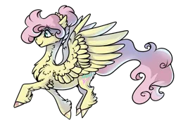 Size: 1070x747 | Tagged: safe, artist:mylittlegodzilla, derpibooru import, fluttershy, pegasus, pony, alternate hairstyle, alternate universe, chest fluff, ear fluff, female, image, neck fluff, png, simple background, smiling, solo, transparent background, unshorn fetlocks, wing fluff, wings