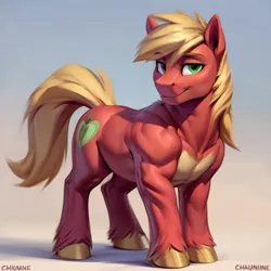 Size: 768x768 | Tagged: safe, ai content, machine learning generated, ponerpics import, ponybooru import, big macintosh, earth pony, pony, beautiful, gradient background, image, looking at you, male, muscles, muscular male, muscular stallion, png, stallion, strong