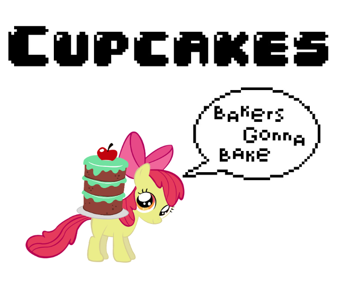 Size: 775x684 | Tagged: safe, artist:polygonical, artist:purplefairy456, derpibooru import, edit, apple bloom, earth pony, pony, call of the cutie, season 1, 8-bit, cake, carrying, cupcake song, female, filly, foal, food, g4, game boy, haters gonna hate, image, meme, png, simple background, solo, song cover, speech bubble, vector, white background