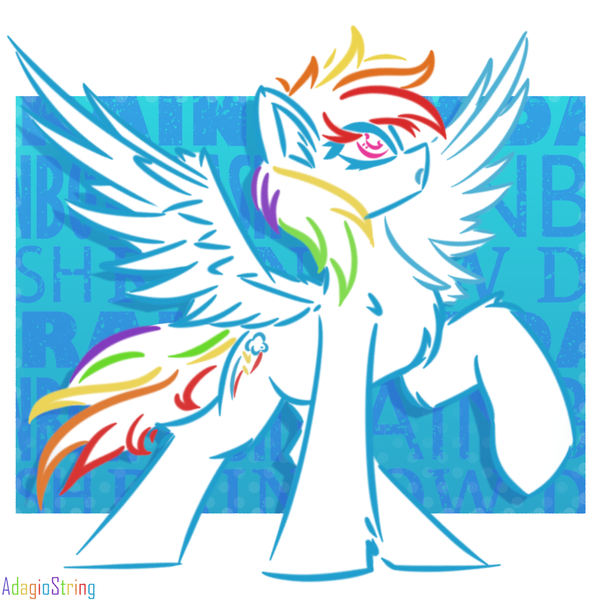 Size: 2000x2000 | Tagged: safe, artist:adagiostring, derpibooru import, rainbow dash, pegasus, abstract background, chest fluff, digital art, female, females only, image, minimalist, modern art, png, rainbow, simple background, solo, solo female, solo focus, spread wings, standing, wings