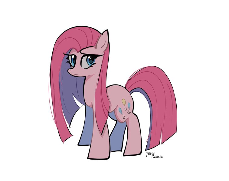 Size: 2048x1623 | Tagged: safe, artist:petaltwinkle, derpibooru import, pinkie pie, pegasus, pony, female, frown, image, jpeg, mare, pinkamena diane pie, signature, simple background, solo, white background