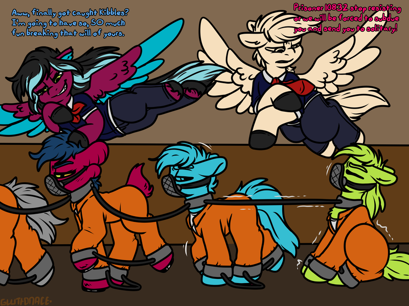 Size: 4000x3000 | Tagged: safe, artist:sexygoatgod, derpibooru import, pegasus, pony, clothes, collar, commission, cuffs, female, image, imprisoned, jumpsuit, muzzle, png, police officer, police uniform, prison, prison outfit, prisoner, wip, ych sketch, your character here