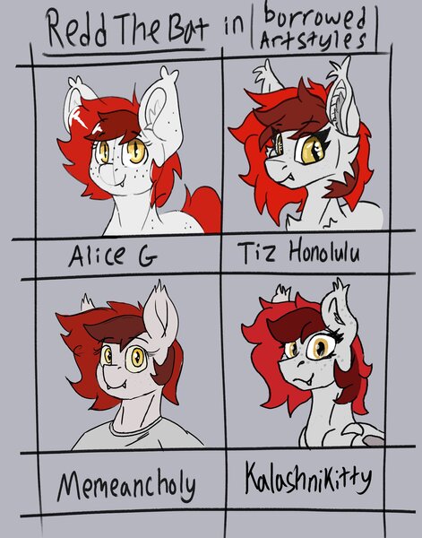 Size: 2000x2546 | Tagged: safe, artist:reddthebat, derpibooru import, oc, oc:reddthebat, unofficial characters only, anthro, bat pony, pony, bat pony oc, bat wings, bust, ear fluff, female, freckles, gray background, image, jpeg, mare, simple background, solo, style emulation, wings