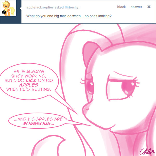 Size: 1000x1000 | Tagged: dead source, suggestive, artist:flirtershy, derpibooru import, fluttershy, pegasus, pony, ask, bust, close-up, dialogue, female, image, implied big macintosh, implied fluttermac, implied licking, implied shipping, implied straight, mare, monochrome, png, simple background, solo, tumblr, white background