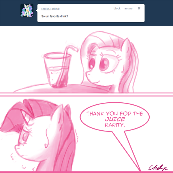 Size: 1000x1000 | Tagged: dead source, safe, artist:flirtershy, derpibooru import, fluttershy, rarity, pegasus, pony, unicorn, 2 panel comic, ask, comic, dialogue, drink, drinking straw, duo, duo female, female, flarity, glass, image, lesbian, looking back, mare, monochrome, nervous sweat, nose wrinkle, png, shipping, simple background, tumblr, white background
