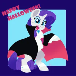 Size: 4000x4000 | Tagged: safe, artist:fizzlefer, derpibooru import, rarity, pony, unicorn, bipedal, cape, clothes, costume, fangs, female, halloween, halloween costume, happy halloween, holiday, image, jpeg, looking at you, mare, open mouth, open smile, smiling, smiling at you, solo, vampire costume