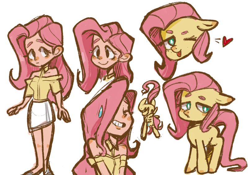 Size: 3508x2480 | Tagged: safe, artist:meowmeows4872, derpibooru import, fluttershy, human, pegasus, pony, female, floppy ears, heart, human ponidox, humanized, image, jpeg, mare, multeity, one eye closed, self paradox, self ponidox, simple background, so much flutter, solo, tongue out, white background, wink