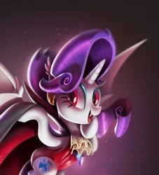 Size: 1863x2048 | Tagged: safe, alternate version, artist:brdte, derpibooru import, rarity, bat pony, pony, bat ponified, cape, close-up, clothes, female, halloween, holiday, image, jpeg, mare, open mouth, open smile, race swap, raribat, smiling, solo, spread wings, wings
