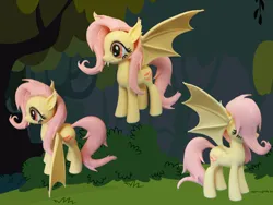 Size: 1280x960 | Tagged: safe, artist:temporal333, artist:xinef, derpibooru import, fluttershy, bat pony, pony, 3d print, bat ponified, collage, craft, derpibooru exclusive, everfree forest, fangs, female, figurine, flutterbat, image, irl, jpeg, mare, photo, race swap, sculpture, solo, spread wings, wings