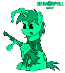 Size: 4300x4800 | Tagged: safe, artist:dacaoo, derpibooru import, oc, oc:littlepip, unofficial characters only, pony, unicorn, fallout equestria, megaspell (game), absurd resolution, clothes, image, jumpsuit, monochrome, pip-pony, pipbuck, png, simple background, tape, tongue out, transparent background, vault suit, weapon