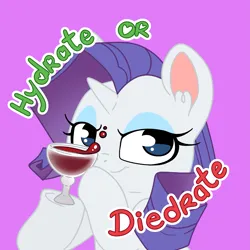 Size: 3319x3319 | Tagged: safe, artist:cutepencilcase, derpibooru import, rarity, pony, unicorn, alcohol, drink, glass, image, lidded eyes, png, smiling, solo, violet background, wine, wine glass