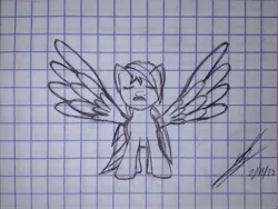 Size: 4000x3000 | Tagged: safe, artist:sokostar shr, derpibooru import, oc, unofficial characters only, pegasus, pony, graph paper, image, jpeg, pale cloud, paper, pegasus oc, pen, pen drawing, pencil, pencil drawing, snow, snowflake, solo, spread wings, traditional art, wings