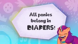 Size: 1918x1076 | Tagged: safe, derpibooru import, edit, edited screencap, screencap, sunny starscout, earth pony, pony, g5, my little pony: tell your tale, credits, female, image, implied diaper fetish, jpeg, mare, solo