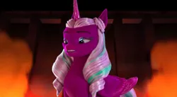 Size: 826x452 | Tagged: episode needed, safe, artist:dracoawesomeness, derpibooru import, edit, edited screencap, screencap, alicorn, g5, my little pony: the movie, 3d, female, g4, image, jpeg, opaline arcana, open up your eyes, solo