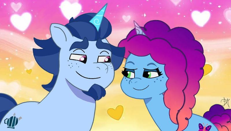 Size: 1264x720 | Tagged: safe, derpibooru import, edit, edited screencap, screencap, alphabittle (g5), pony, unicorn, g5, my little pony: tell your tale, alphabrightdawn, duo, duo male and female, father and child, father and daughter, female, image, incest, male, misty brightdawn, png, straight, younger