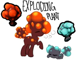Size: 1113x871 | Tagged: safe, artist:wtfponytime, derpibooru import, ponified, alien, alien pony, original species, plant pony, pony, crossover, deep rock galactic, duo, exploding plant, image, plant, png, simple background, white background