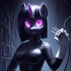 Size: 1024x1024 | Tagged: prompter needed, suggestive, ai content, derpibooru import, machine learning generated, anthro, pony, robot, robot pony, breasts, female, image, jpeg, plug, solo, solo female