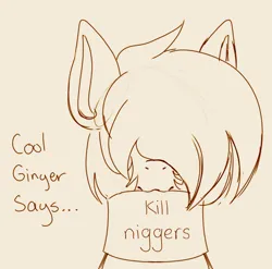 Size: 3102x3065 | Tagged: safe, artist:tuzz-arts, edit, editor:strifesnout, ponerpics import, oc, oc:cool ginger, unofficial characters only, pony, femboy, image, male, niggers, png, sign, sketch, solo, text