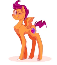 Size: 530x601 | Tagged: artist needed, source needed, safe, edit, editor:strifesnout, ponerpics import, scootaloo, pegasus, pony, blushing, concave belly, cute, cutealoo, ear fluff, image, long legs, one eye closed, png, slim, smiling, solo, thin, tongue out, wink