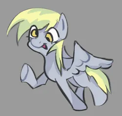 Size: 1053x1002 | Tagged: safe, artist:rennynation, edit, editor:strifesnout, ponerpics import, derpy hooves, pegasus, pony, cute, female, gray background, image, leaning forward, mare, one hoof raised, png, simple background, solo, spread wings, wings