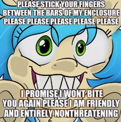 Size: 640x646 | Tagged: safe, artist:pink-pone, derpibooru import, oc, unofficial characters only, pony, blatant lies, image, jpeg, sharp teeth, solo, teeth