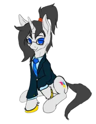 Size: 2992x3852 | Tagged: safe, artist:leesys, derpibooru import, oc, oc:leesys, unofficial characters only, pony, unicorn, derpibooru community collaboration, 2024 community collab, business suit, clothes, female, glasses, image, looking at you, mare, png, ponytail, solo