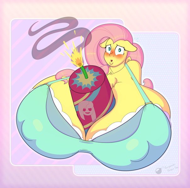Size: 1958x1944 | Tagged: questionable, alternate version, artist:gunpowdergreentea, derpibooru import, fluttershy, anthro, between breasts, big breasts, big nipples, blush lines, blushing, bra, breasts, busty fluttershy, chest fluff, cleavage, clothes, dilated pupils, erect nipples, explosives, female, firecracker, fireworks, floppy ears, g4, grin, huge breasts, hyper, hyper breasts, image, impossibly large breasts, impossibly large nipples, looking at you, nervous, nervous grin, nervous sweat, nipple outline, nipples, nudity, png, smiling, solo, solo female, textless version, underwear