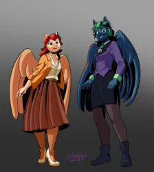 Size: 1436x1600 | Tagged: safe, artist:goldidraws, derpibooru import, oc, oc:emerald, oc:firefly, unofficial characters only, anthro, pegasus, plantigrade anthro, image, jpeg, looking at you