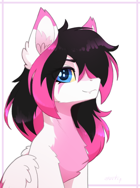 Size: 1270x1702 | Tagged: safe, artist:dipfanken, derpibooru import, oc, oc:lunylin, unofficial characters only, pegasus, pony, bust, chest fluff, fangs, fluffy, image, pegasus oc, png, simple background, solo, white background, wings