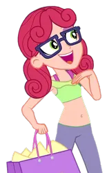 Size: 635x1024 | Tagged: safe, derpibooru import, edit, edited screencap, screencap, alizarin bubblegum, equestria girls, equestria girls series, holidays unwrapped, spoiler:eqg series (season 2), background removed, belly button, dashing through the mall, glasses, image, midriff, open mouth, open smile, png, simple background, smiling, solo, transparent background