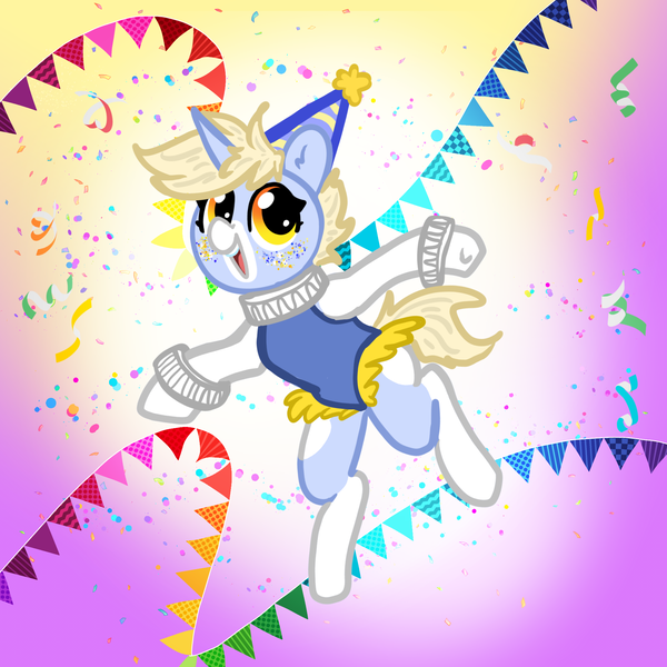 Size: 2000x2000 | Tagged: safe, artist:nootaz, derpibooru import, oc, oc:nootaz, unofficial characters only, pony, unicorn, confetti, female, gradient background, hat, image, mare, party hat, png, solo