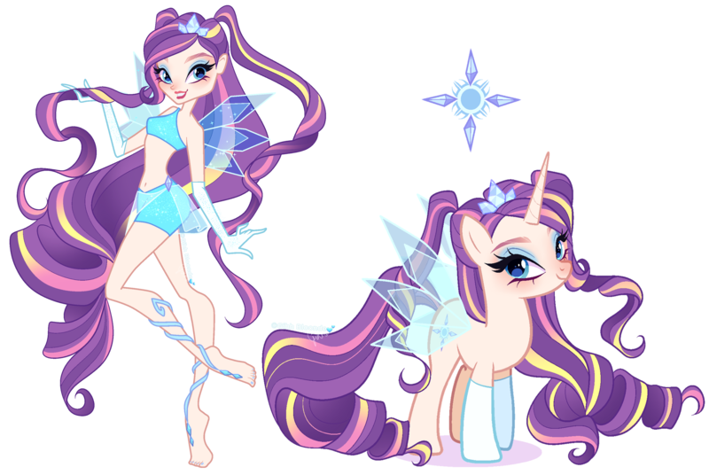 Size: 3573x2392 | Tagged: safe, artist:gihhbloonde, derpibooru import, rarity, human, pony, unicorn, equestria girls, augmented wings, bare midriff, bare shoulders, barefoot, belly button, blue eyes, closed mouth, clothes, crossover fusion, eyeshadow, feet, female, fusion, fusion:rarity, g4, gloves, gradient hair, gradient mane, gradient tail, grin, image, jewelry, lightly watermarked, lipstick, long hair, long mane, long tail, looking at you, makeup, mare, off shoulder, pigtails, png, raised leg, self paradox, self ponidox, shorts, simple background, sleeveless, smiling, sparkly wings, standing, stella (winx club), tail, transparent background, transparent wings, watermark, wings, winx club