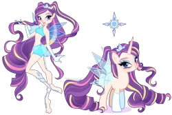Size: 3573x2392 | Tagged: safe, artist:gihhbloonde, derpibooru import, rarity, human, pony, unicorn, equestria girls, augmented wings, bare midriff, bare shoulders, barefoot, belly button, blue eyes, closed mouth, clothes, crossover fusion, eyeshadow, feet, female, fusion, fusion:rarity, g4, gloves, gradient hair, gradient mane, gradient tail, grin, image, jewelry, lightly watermarked, lipstick, long hair, long mane, long tail, looking at you, makeup, mare, off shoulder, pigtails, png, raised leg, self paradox, self ponidox, shorts, simple background, sleeveless, smiling, sparkly wings, standing, stella (winx club), tail, transparent background, transparent wings, watermark, wings, winx club