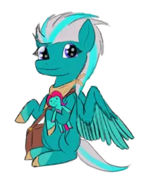 Size: 1152x1400 | Tagged: safe, anonymous artist, derpibooru import, oc, oc:zephyr hooves, earth pony, pegasus, pony, derpibooru community collaboration, g5, 2024 community collab, bag, bandana, clothes, female, image, jazz hooves, looking at you, mare, pegasus oc, plushie, png, scarf, shoulder bag, solo, toy, wings