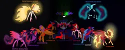 Size: 1024x409 | Tagged: safe, artist:rosestardragonmp3, derpibooru import, applejack, daybreaker, fluttershy, king sombra, nightmare moon, nightmare rarity, pinkie pie, princess cadance, rainbow dash, rarity, sunset shimmer, twilight sparkle, twilight sparkle (alicorn), alicorn, pony, umbrum, unicorn, comic:blacklight sparkle, comic:blacklight sparkle shadows of friendship, fanfic:blacklight sparkle, fanfic:blacklight sparkle shadows of friendship, angerslice, bevor, black background, blacklight sparkle, bloomdusk, boots, chain shade, chestplate, clothes, color change, colored horn, corrupted, corrupted applejack, corrupted cadance, corrupted celestia, corrupted fluttershy, corrupted luna, corrupted pinkie pie, corrupted rainbow dash, corrupted starlight glimmer, corrupted sunset shimmer, corrupted twilight sparkle, couteau, cuirass, curved horn, dark magic, darkened coat, darkened hair, darkriee star, ethereal mane, female, frighterror candle, glow, glowing eyes, glowing hair, hat, helmet, horn, image, jpeg, magic, male, male and female, mane six, nightmare applejack, nightmare cadance, nightmare fluttershy, nightmare mane six, nightmare pinkie, nightmare rainbow dash, nightmare starlight, nightmare sunset, nightmare twilight, nightmarified, pauldrant, rerebrant, ruby (nightmarity), saddle, shadowblood moon, shoes, simple background, sombra eyes, sombra horn, song reaper, starry mane, stormterror curse, sunrise ember, sunset satan, tack, text, undecet, undecet male and female, vambrant, wavy mane