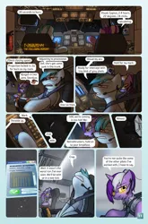 Size: 2079x3142 | Tagged: safe, artist:captainhoers, derpibooru import, oc, oc:concorde, oc:rosetta (stardust), unofficial characters only, pegasus, pony, unicorn, comic:stardust:the sky belongs to no one, cockpit, dialogue, duo, female, glasses, gritted teeth, image, jpeg, mare, nonbinary, nose in the air, offscreen character, offspring, parent:soarin', parent:spitfire, parents:soarinfire, simulation, space shuttle, speech bubble, teeth