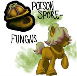 Size: 914x895 | Tagged: safe, artist:wtfponytime, derpibooru import, ponified, alien, alien pony, earth pony, mushroom pony, original species, pony, covered eyes, crossover, deep rock galactic, gas, image, implied farting, mushroom, png, poison spore fungus, simple background, smelly, solo, weird, white background