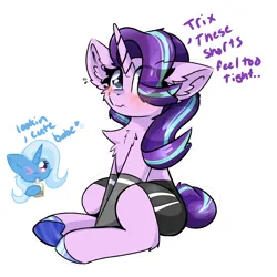 Size: 2000x2000 | Tagged: safe, artist:jubyskylines, derpibooru import, starlight glimmer, trixie, blushing, clothes, image, png, skintight clothes