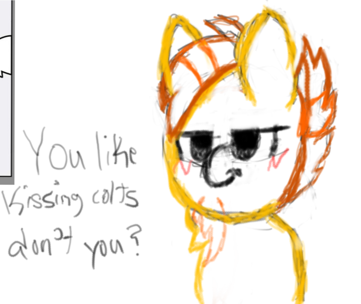 Size: 1282x1080 | Tagged: safe, artist:2tailedderpy, derpibooru import, sunburst, pony, blushing, boykisser, dialogue, facial hair, facial markings, goatee, hair, hidden horn, image, looking at you, male, mane, meme, phone drawing, png, simple background, solo, stallion, text, white background