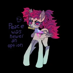 Size: 1134x1134 | Tagged: safe, artist:cutesykill, derpibooru import, oc, unofficial characters only, pegasus, pony, black background, blood, ear piercing, earring, female, image, jewelry, knife, mare, mouth hold, piercing, pink blood, png, simple background, solo