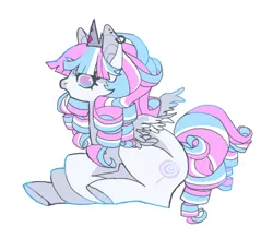 Size: 851x782 | Tagged: safe, artist:cutesykill, derpibooru import, oc, oc:marshmallow, unofficial characters only, alicorn, pony, alicorn oc, ear piercing, earring, female, horn, image, jewelry, mare, piercing, png, simple background, sitting, solo, white background, wings