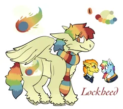 Size: 1656x1468 | Tagged: safe, artist:k4iy0te, derpibooru import, rainbow dash, spitfire, oc, oc:lockheed, pegasus, pony, clothes, ear piercing, earring, female, image, jewelry, lesbian, magical lesbian spawn, male, mare, necktie, next generation, offspring, parent:rainbow dash, parent:spitfire, parents:spitdash, piercing, png, reference sheet, scarf, ship:spitdash, shipping, stallion, uniform