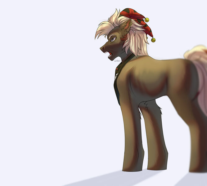 Size: 1280x1152 | Tagged: safe, artist:unten, derpibooru import, oc, unofficial characters only, earth pony, pony, ear piercing, earring, hat, image, jester hat, jewelry, jpeg, male, piercing, simple background, stallion, white background
