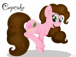Size: 1024x768 | Tagged: safe, artist:ashley-the-muffin, derpibooru import, oc, oc:cupcake, unofficial characters only, earth pony, pony, female, heterochromia, image, jpeg, mare, next generation, offspring, parent:cheese sandwich, parent:pinkie pie, parents:cheesepie, simple background, solo, white background