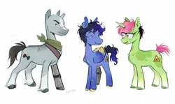 Size: 1486x887 | Tagged: safe, artist:lutraviolet, derpibooru import, pegasus, pony, unicorn, amputee, bandana, broken horn, colored wings, fitmc, glasses, horn, image, jpeg, male, mike (qsmp), minecraft, multicolored wings, pac (qsmp), prosthetic leg, prosthetic limb, prosthetics, qsmp, scar, stallion, torn ear, unshorn fetlocks, wings, youtuber