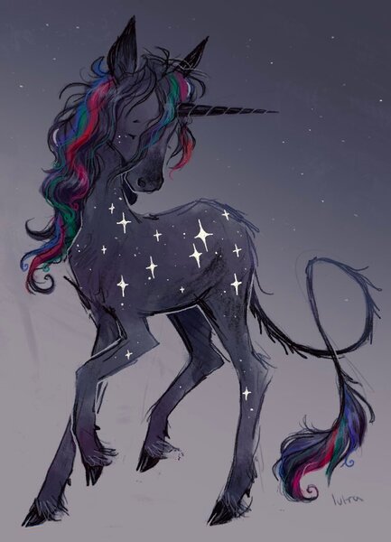 Size: 768x1065 | Tagged: safe, artist:lutraviolet, derpibooru import, oc, unofficial characters only, classical unicorn, pony, unicorn, cloven hooves, horn, image, jpeg, leonine tail, male, solo, stallion, stars, tail, unshorn fetlocks