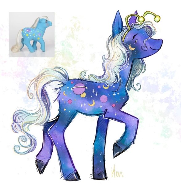 Size: 913x932 | Tagged: safe, artist:lutraviolet, derpibooru import, night glider, pony, unicorn, g1, female, image, jpeg, mare, solo, species swap, toy interpretation, unshorn fetlocks